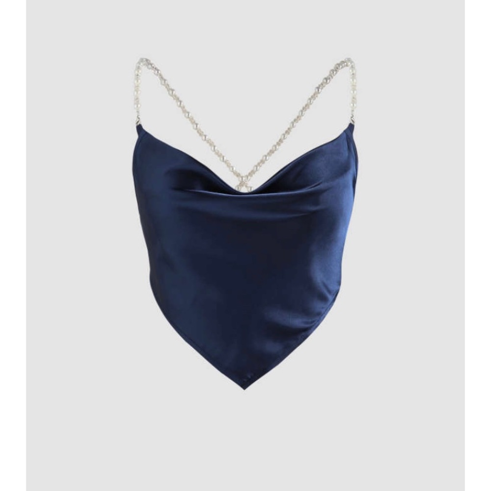 NWOT Navy pearl criss cross top